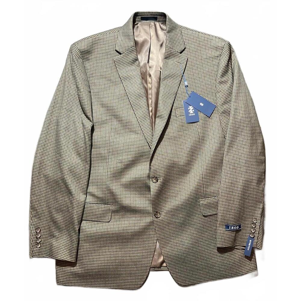 New‎ IZOD Isaac Sportcoat Tan Blue Mens 46 Long Blazer Jacket